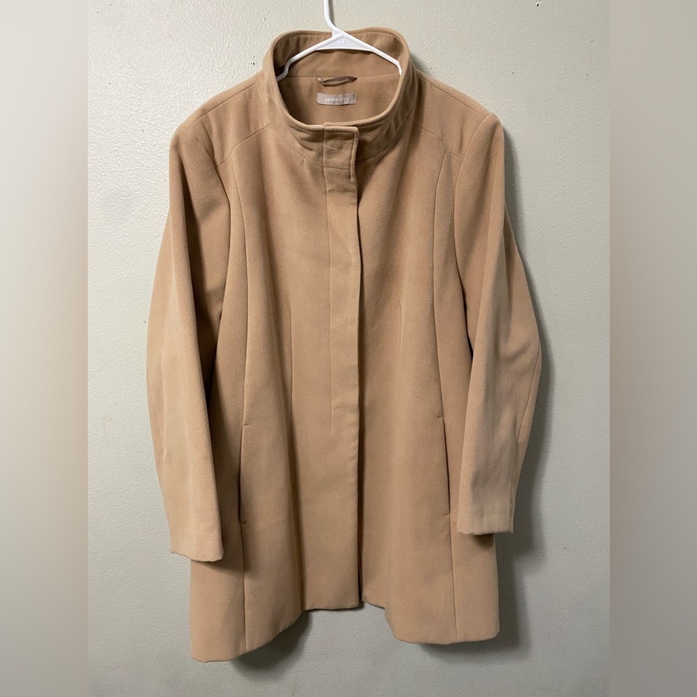 Anthology Funnel Neck Single-Breasted Long Coat Camel Color with Woman size 26